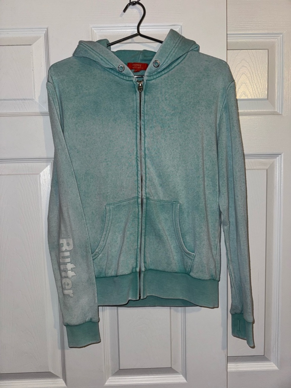 Butter Super Soft Rhinestone French Bulldog Zip Hoodie XL Aqua Dog Graphic - Picture 2 of 8